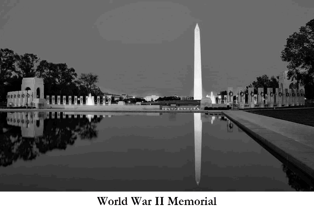 High quality image of Washington Memorial with World War II Memorial.